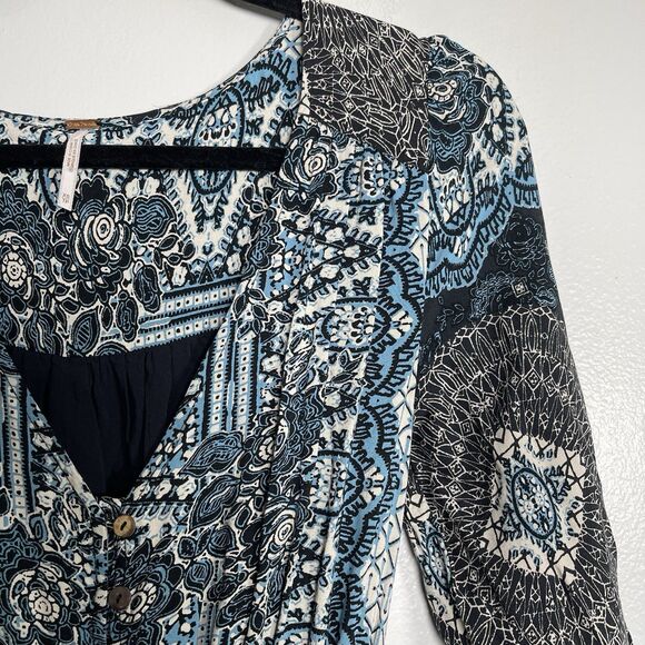 FREE PEOPLE Mexicali Rose Smocked Waist Maxi Dress Blue Size XS Boho Bohemian - Picture 6 of 16